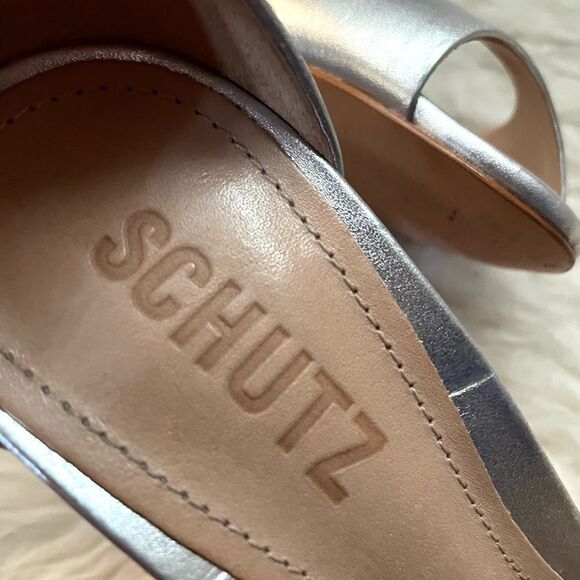 SCHUTZ SAASHA LEE Silver Metallic Ankle Strap Heels 6.5 - Picture 9 of 9